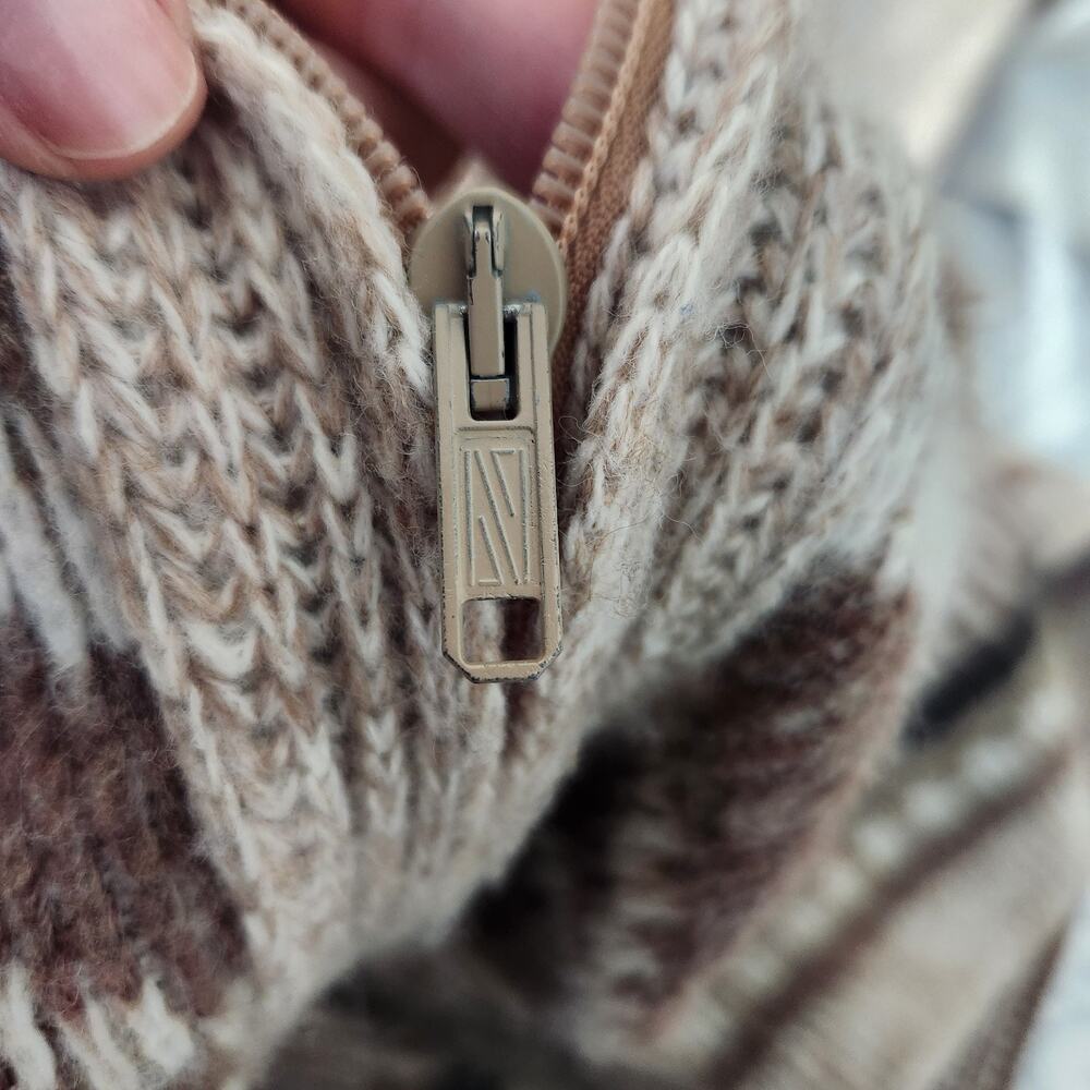 Vintage Handmade Cowichan Style Wool Knit Zip Cardigan Oversized Med Sweater 70s - Picture 5 of 10